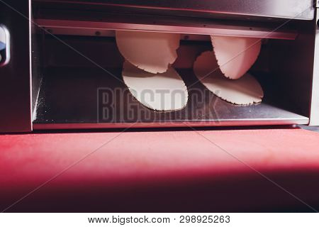 Chef Making Dough Pastry Sheeter Bakery Baker Forming Shaping Dough Rolled Pastry Metal Work Table C