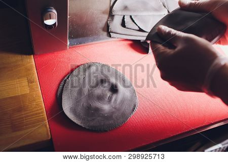 Chef Making Dough Pastry Sheeter Bakery Baker Forming Shaping Dough Rolled Pastry Metal Work Table C