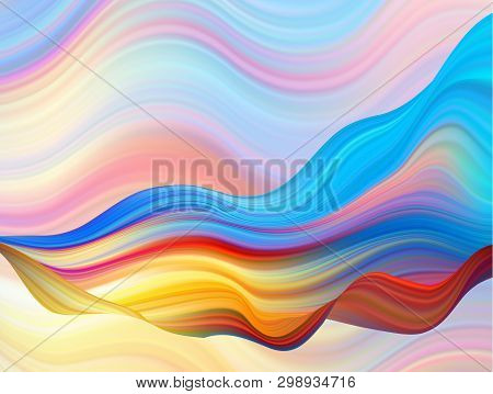 Colorful Flow Brushstroke. Wabe Sea Isolated Line.. Realistic Volume Brush Stroke. Liquid Paint Ink 