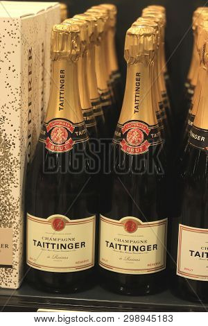 Beverwijk, The Netherlands, December 15th, 2018: Taittinger Champagne In A Liquor Store. Taittinger 