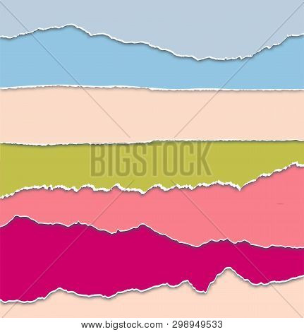 Torn Colorful Paper Edges Set. Vector Illustration. Design Element Isolatrd On Background