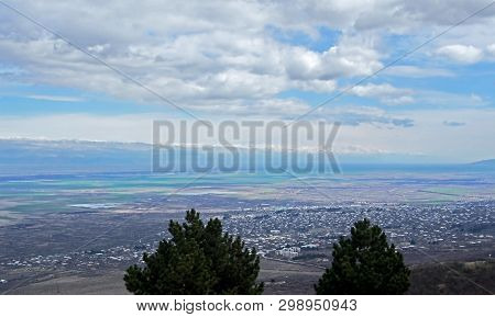 Top View Of Alazani Valley In Georgia In Springtime