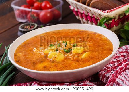 Traditional Russian Soup With Cabbage - Sauerkraut Soup - Shchi.