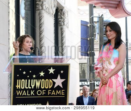 LOS ANGELES - MAY 1:  Rhea Perlman, Luy Liu at the Lucy Liu Star Ceremony on the Hollywood Walk of Fame on May 1, 2019 in Los Angeles, CA