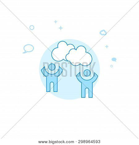Two People Thinking Together Flat Vector Icon. Dialogue And Communication Illustration. Light Flat S