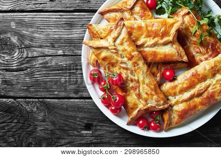 Chicken And Baje Sauce Stuffed Puff Pastry Borek,  Baked Chicken Pies, Puff Pastry Chicken Bundles O