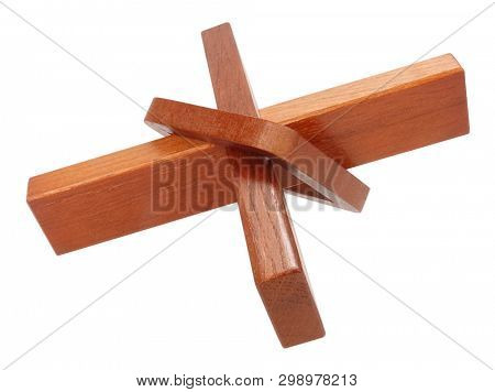 Wooden cross brain teaser puzzle