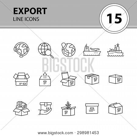 Export Line Icon Set. Worlwide Export And Packaging Concept.vector Illustration Can Be Used For Topi