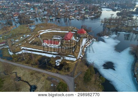 A View From The Height Of The Ancient Korela Fortress On An April Afternoon (aerial Photography). Pr