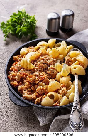 Pasta Bolognese With Meat Sauce. Tradidtional Italian Dish