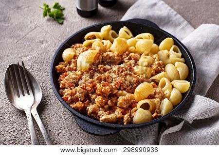 Pasta Bolognese With Meat Sauce. Tradidtional Italian Dish