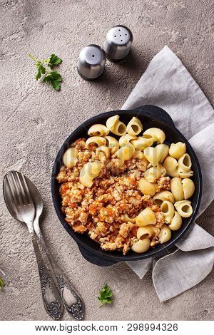 Pasta Bolognese With Meat Sauce. Tradidtional Italian Dish