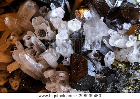 Detail Of Quartz Magnetite And Pyrite Crystal