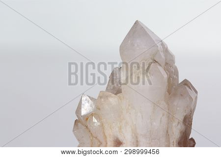 Quartz Crystal Silicon And Oxygen Sio4 On White