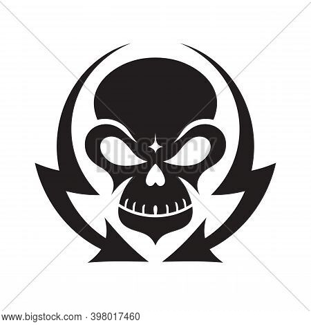 Skull And Lightning Arrows - Concept Logo Sign Design. Monster Skull Emblem. Heavy Metal Music Sound