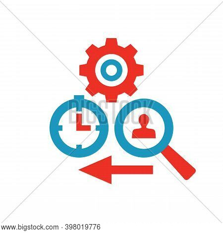 Business Development Icons Design. Lens Magnifier, Clock Watch, Gear Concept Sign. Information Optim