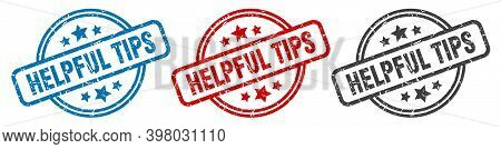 Helpful Tips Stamp. Helpful Tips Round Isolated Sign. Helpful Tips Label Set