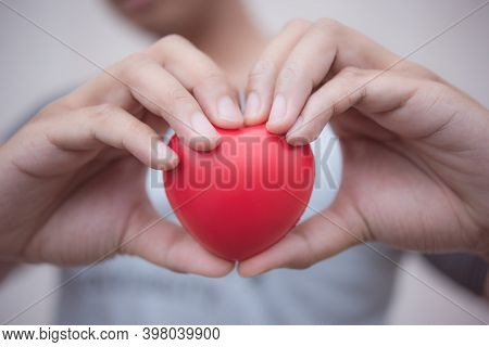 Red Heart In Hands Love Concept Valentine Day.