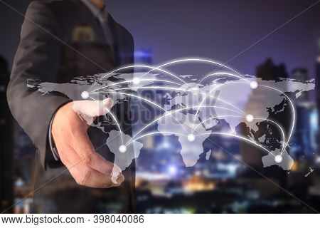 Double Exposure Of Businessman Open Hand. Best Internet Concept Of Global Business From Concepts Ser