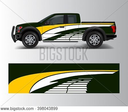 Wrap Graphic Design Vector For Off Road Truck. Abstract Sporty And Adventure Racing Background. Full