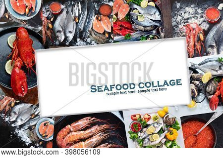Collage Of Fresh Fish And Seafood