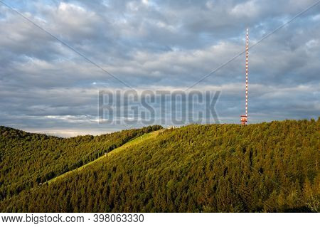 Landscape Of Kremnicke Vrchy Mountains With A Ski Slope And The Tv And Broadcasting Transmitter