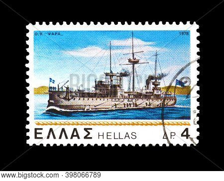 Greece - Circa 1978 : Cancelled Postage Stamp Printed By Greece, That Shows Battleship 