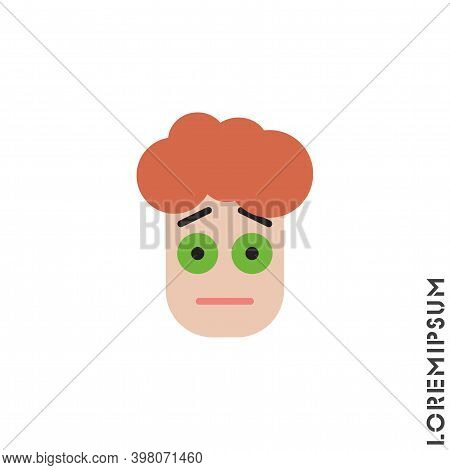 Cute Emoticon Sticker Color Boy, Man Icon, Vector Illustration. Embarrassed Shy Blushing Face Emotic