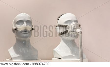 Mannequins In Medical Respiratory Masks For Patients Who Have Problems With Ventilation. Masks For A