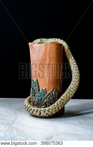 Handmade Ceramic Carafe Snake Pattern Design.