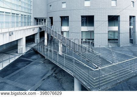 Beppu, Oita Prefecture, Japan, November 24, 2017: The Back Yard With The Ramp Of The Beppu Plaza Bui