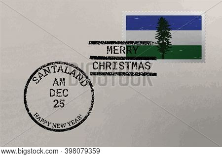 Postage Stamp Envelope With Cascadia Flag And Christmas And New Year Stamps, Vector