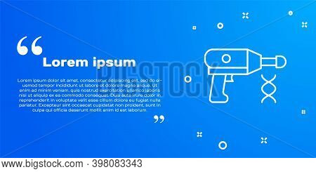 White Line Transfer Liquid Gun In Biological Laborator Icon Isolated On Blue Background. Vector