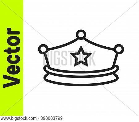 Black Line Police Cap With Cockade Icon Isolated On White Background. Police Hat Sign. Vector
