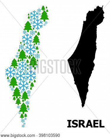 Vector Mosaic Map Of Israel Created For New Year, Christmas, And Winter. Mosaic Map Of Israel Is Mad
