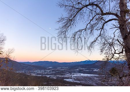 Beautiful Mountain Landscape With Forest At Caucasus Mountains.