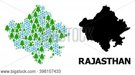 Vector Mosaic Map Of Rajasthan State Organized For New Year, Christmas, And Winter. Mosaic Map Of Ra
