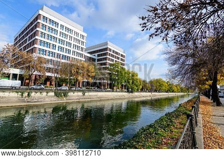 New Offices Buildings Near Dambovita River In Timpuri Noi (new Times) Area In Bucharest, Romania, In