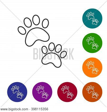 Black Line Paw Print Icon Isolated On White Background. Dog Or Cat Paw Print. Animal Track. Set Icon
