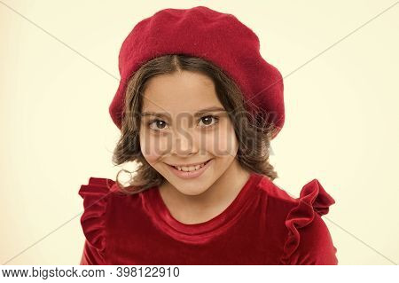 Glamour Girl Model. Retro Kid Fashion. Pretty Little Girl Wear Red Barret. Childhood Happiness. Smal