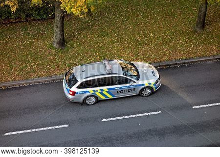 Ostrava, Czech Republic - October 24, 2020: Silver Skoda Octavia Combi Police Car Of Policie Ceske R