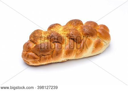 Close-up Of A Traditional Sweet Braided Yeast Bread Called - Zopf, Challah, Petticoat Or Brioche Iso
