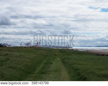 Southport, Merseyside, United Kingdom - 9 September 2020: Grass Path Near The The Beach At Blundell 
