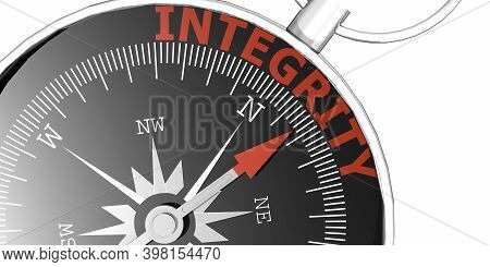 Compass Needle Pointing To Word Integrity, 3d Rendering
