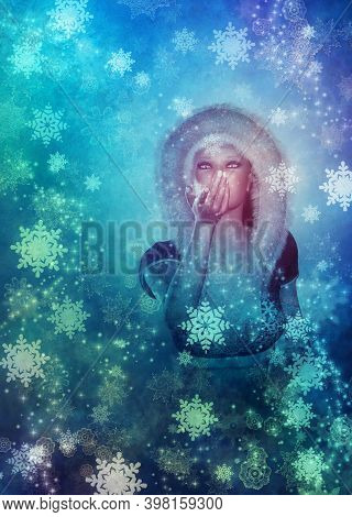3D Woman With Snowflakes