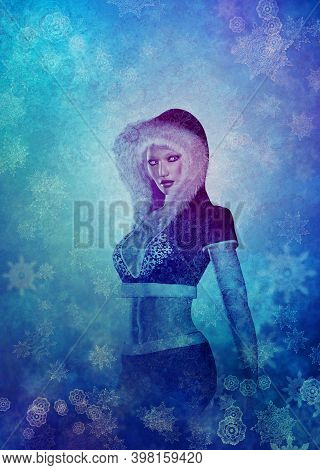 3D Woman With Snowflakes