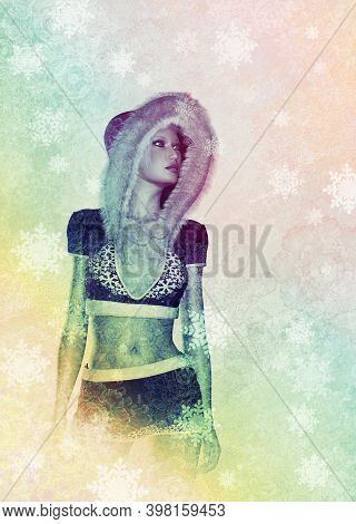 3D Woman With Snowflakes