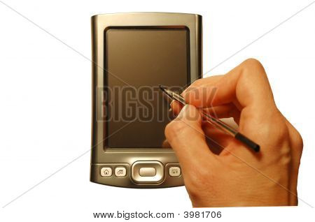 PDA con mano e stilo