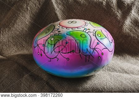 Colors Steel Tongue Drum, Vadjraghanta, Tank Drum Close-up Modern Musical Instrument