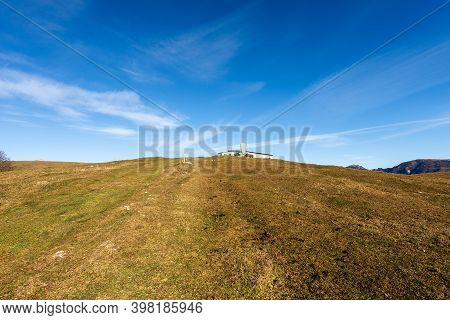 Green And Brown Pastures In Autumn On Lessinia Plateau (altopiano Della Lessinia), Regional Natural 